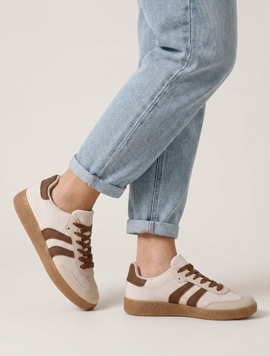 Geribbelde stoffen sneakers - Beige