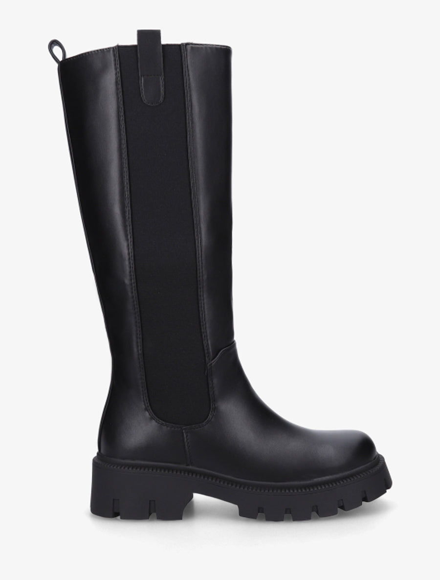 Bottes élastiquées en simili - Noir - 1
