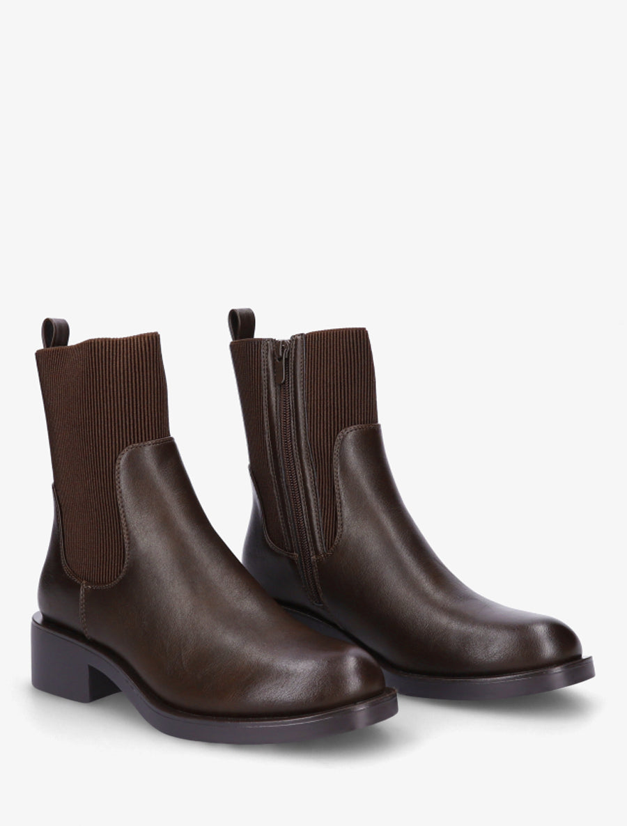 Bottines élastiquées en simili - Chocolat - 4