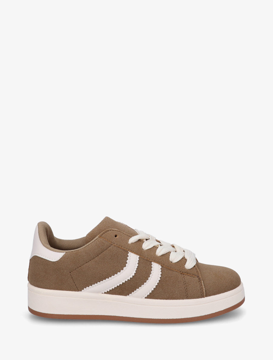 Baskets effet nubuck à bandes dentelées - Taupe - 1