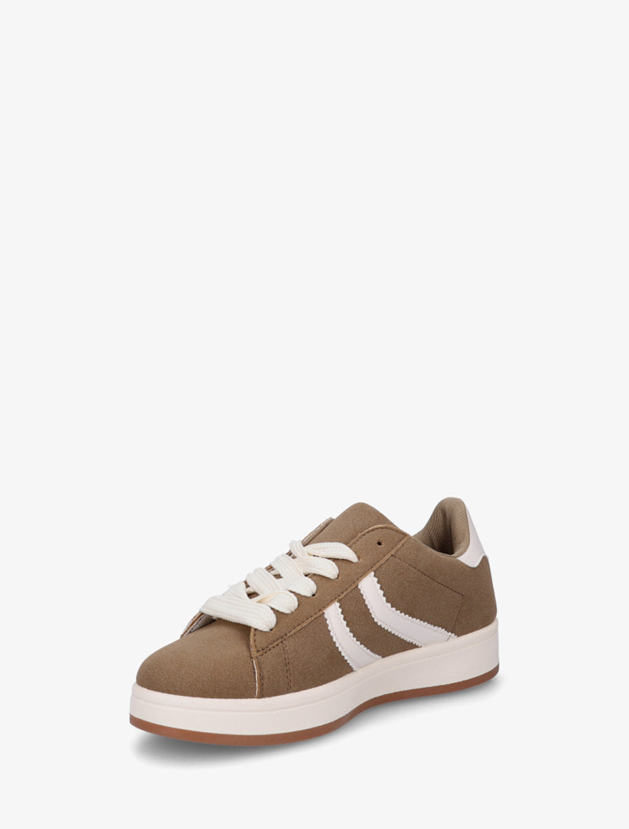 Baskets effet nubuck à bandes dentelées - Taupe - 3