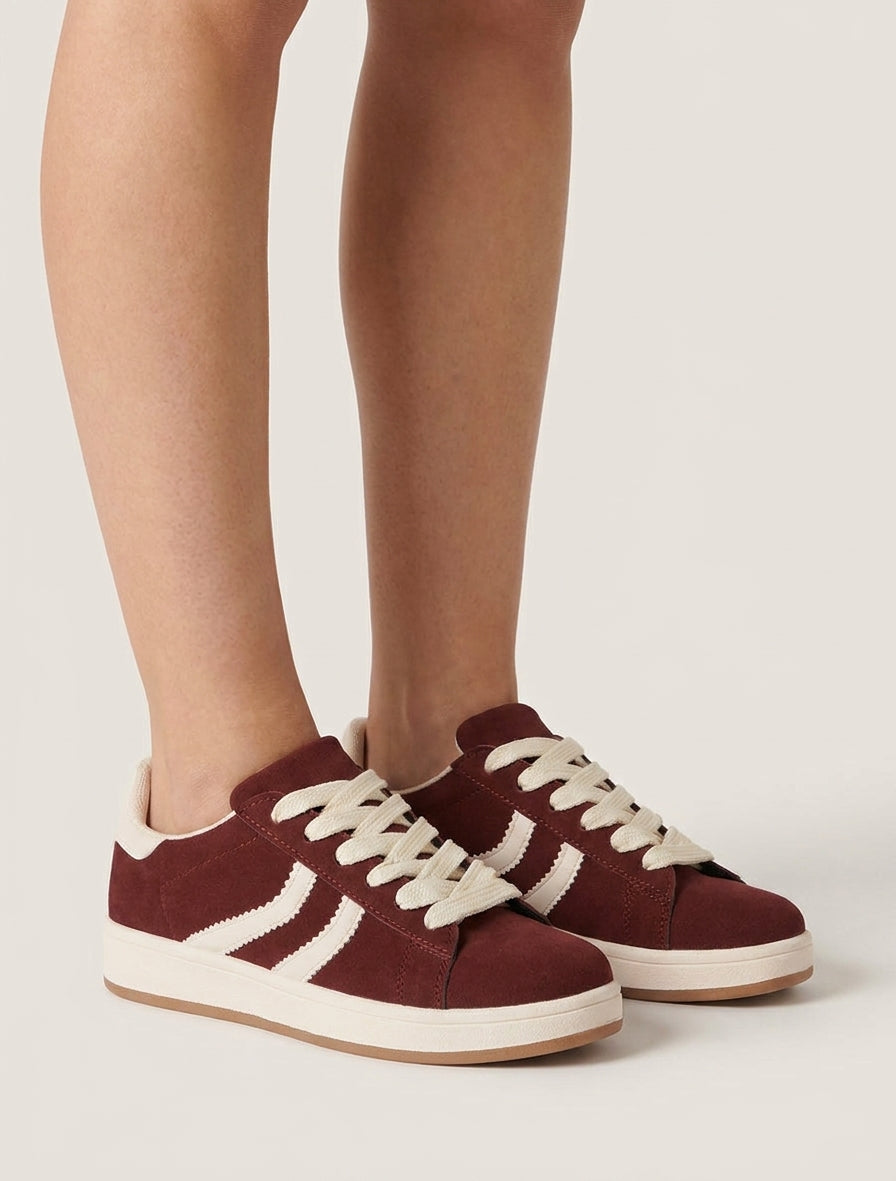 Sneakers van nubuckeffect met gekartelde banden - Bordeaux