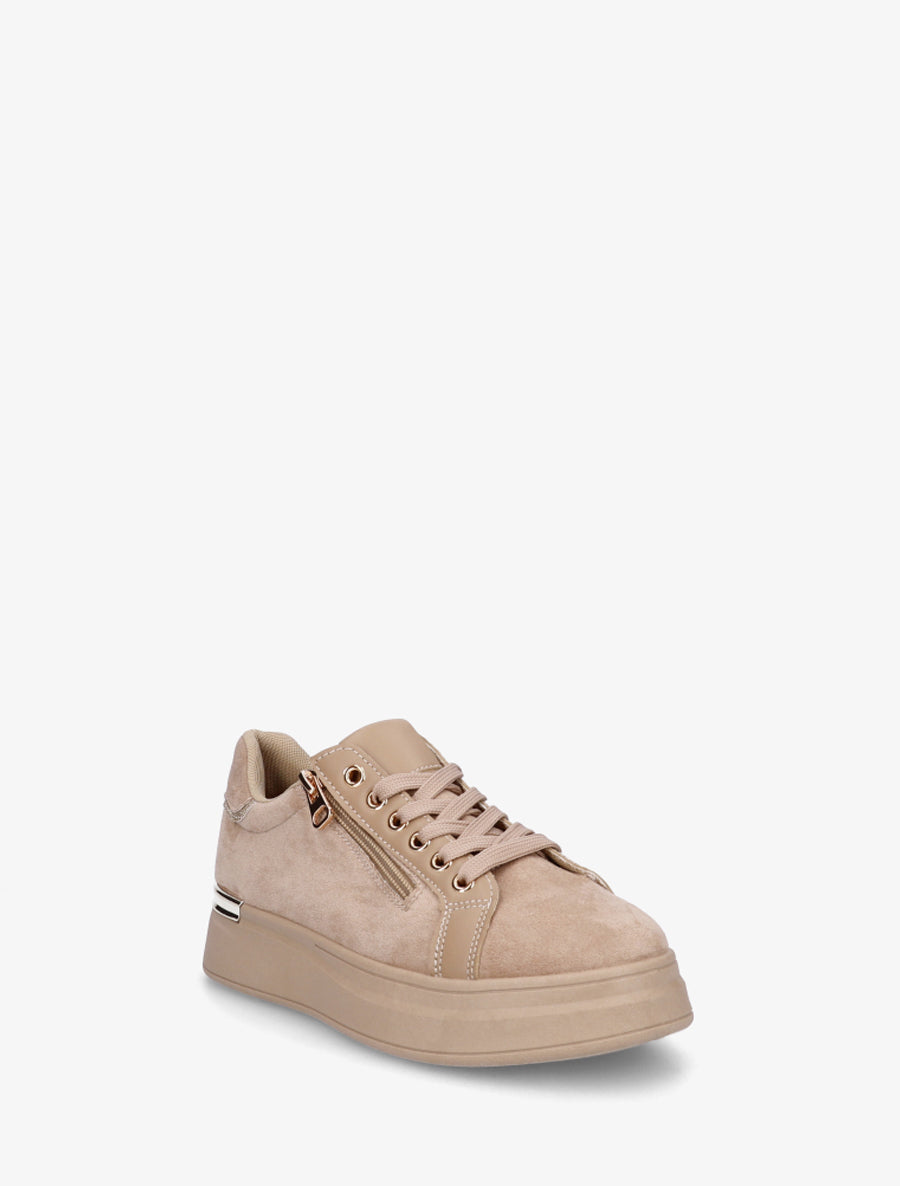 Sneakers en suédine à semelle épaisse - Beige - 2