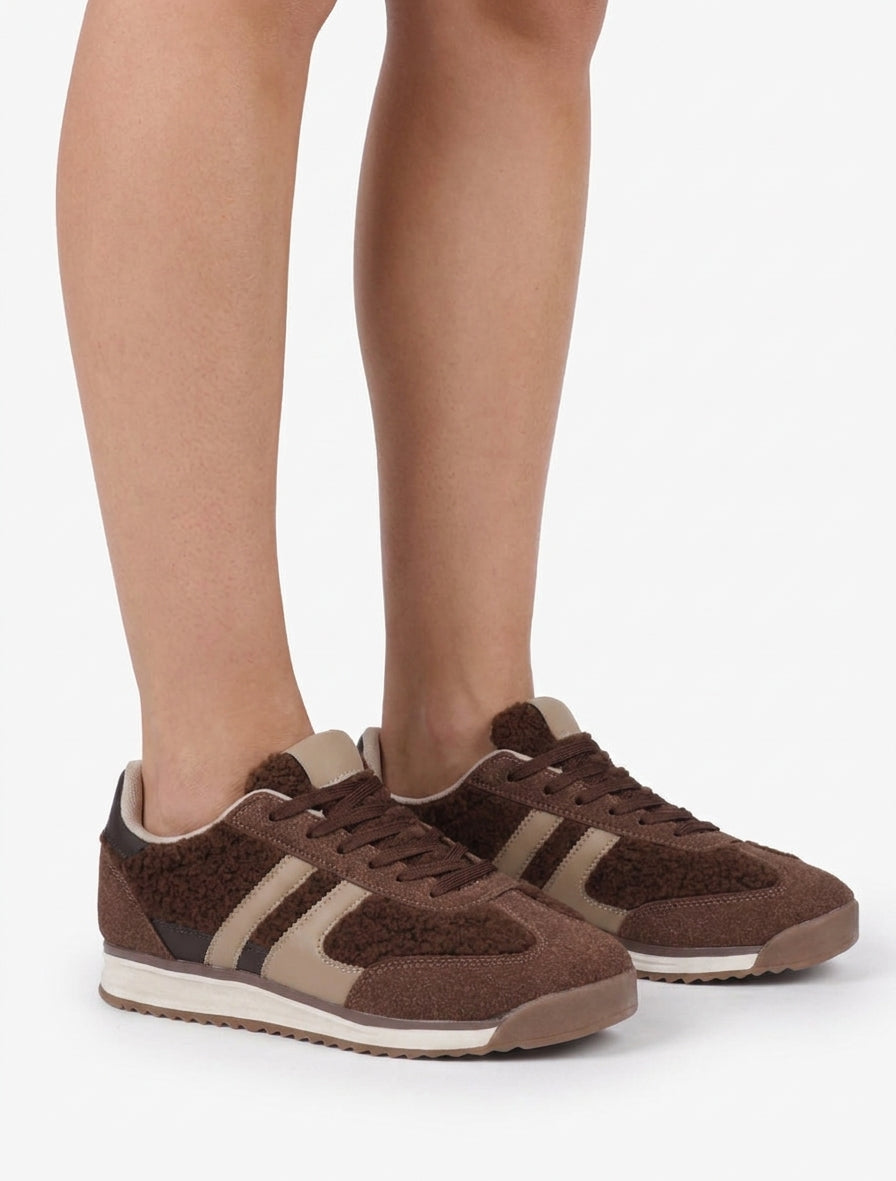 Sportschoenen van stof in bouclé-wol stijl - Bruin