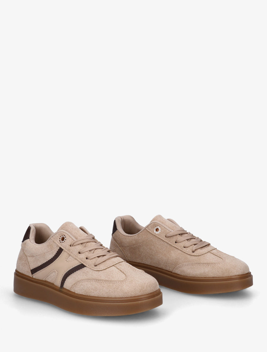 Baskets effet nubuck à oeillets strassés - Taupe - 4