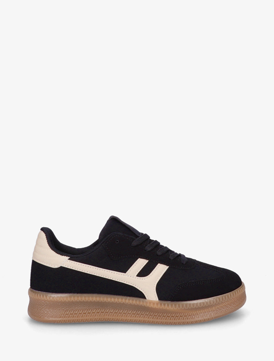 Baskets effet nubuck à empiècement graphique - Noir - 1