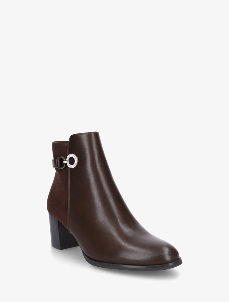Bottines bimatière à boucle strassée - Marron - 2