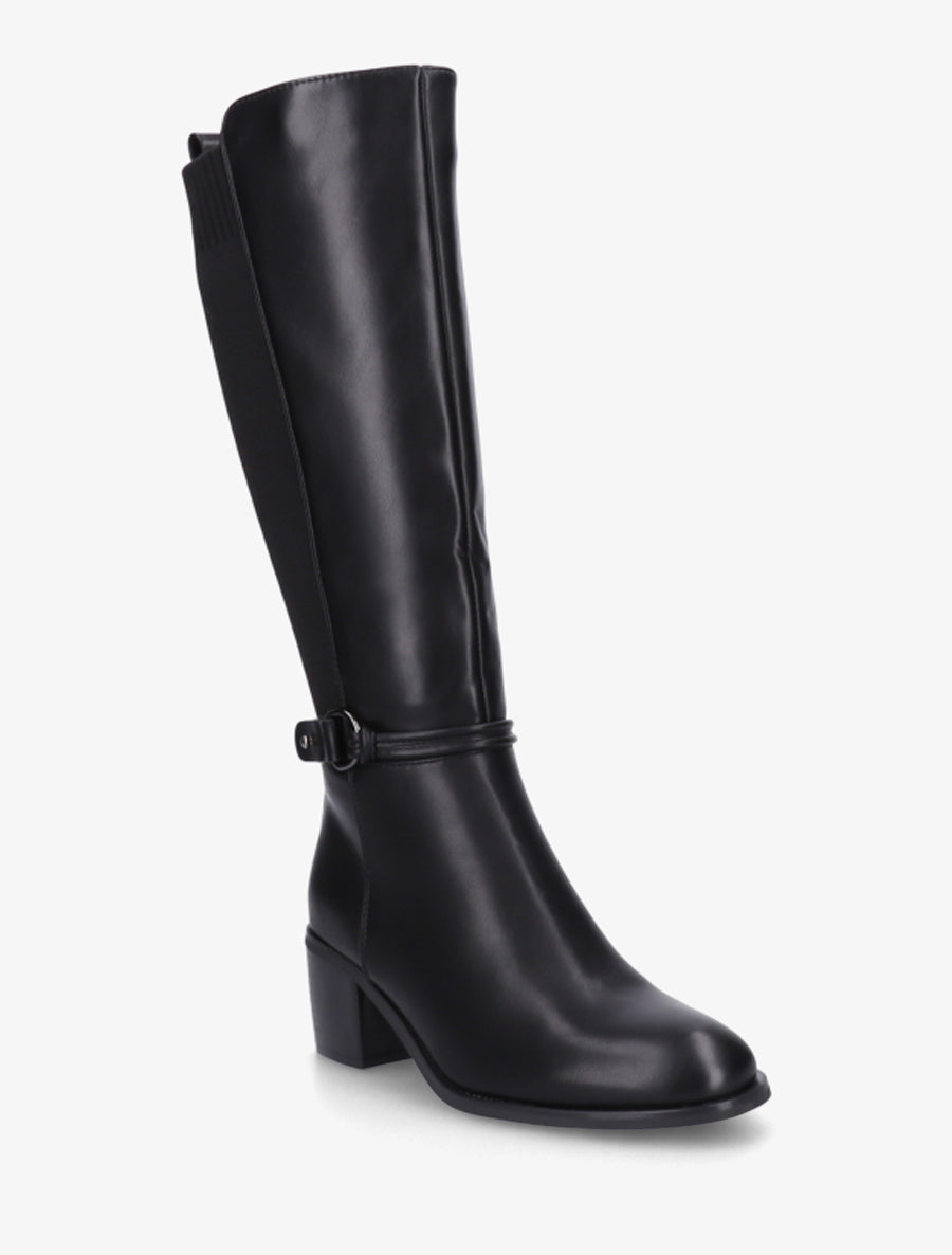 Bottes en simili et tissu à boucle ronde - Noir - 2