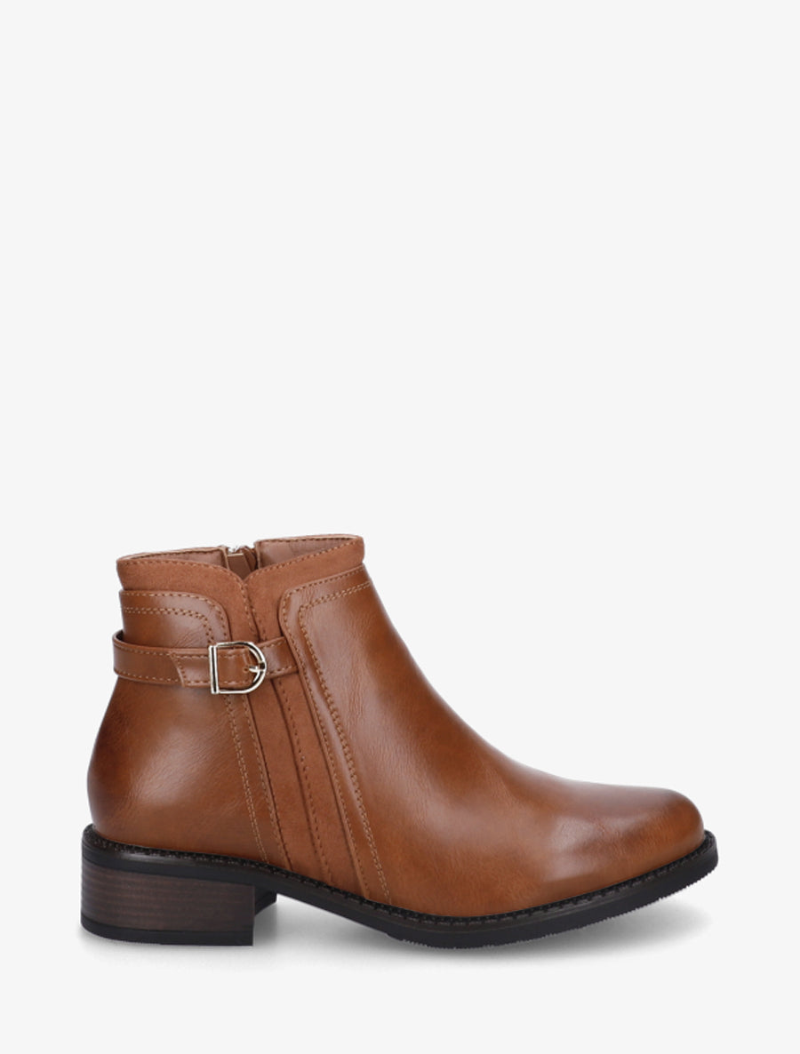 Bottines en simili à boucle et empiècement suédine - Camel - 1