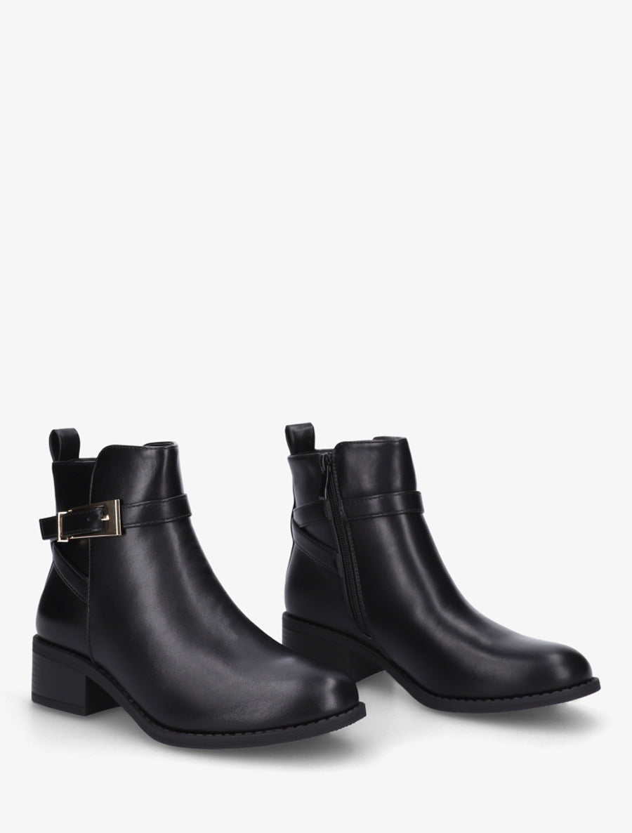 Bottines en simili à sangles - Noir - 4