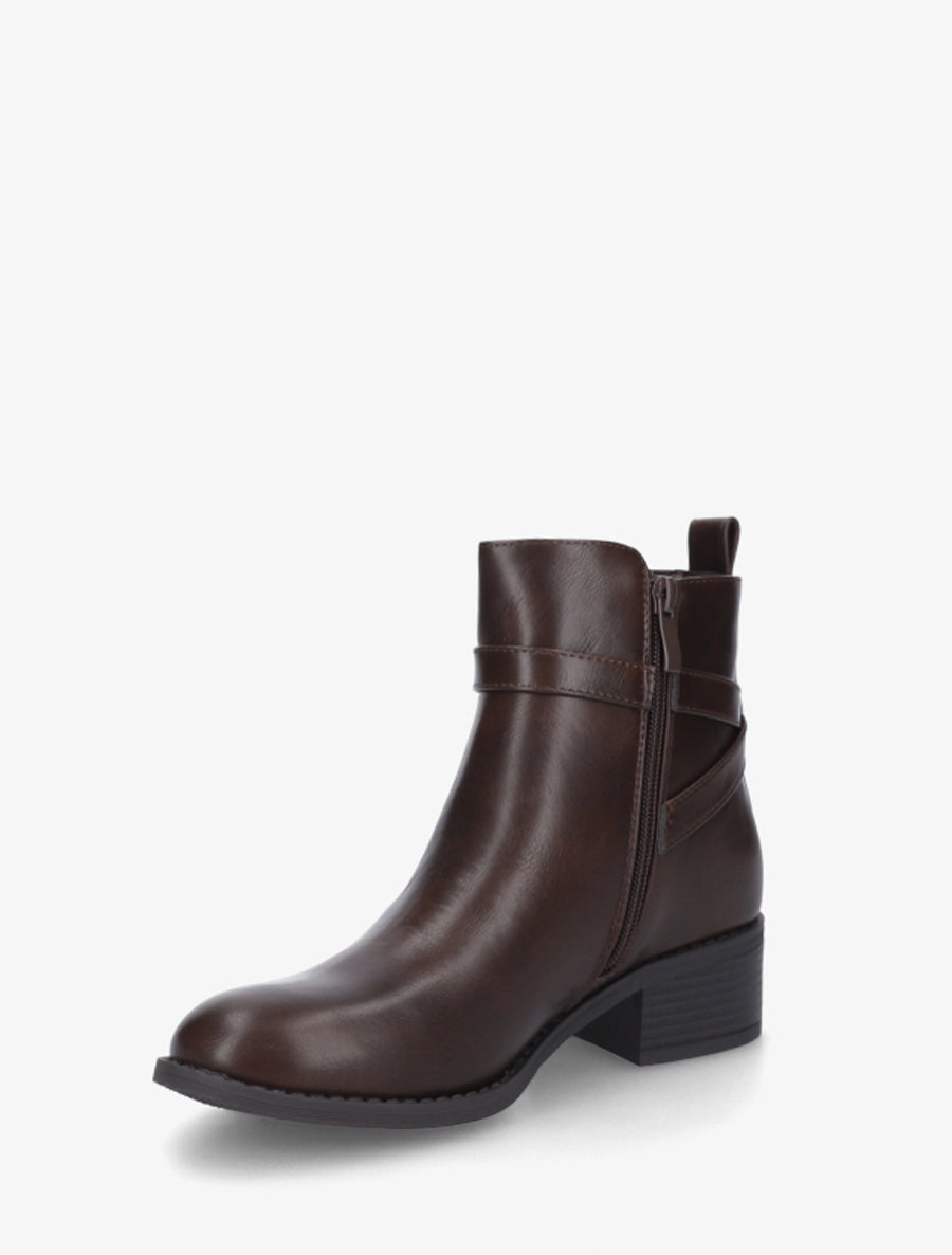 Bottines en simili à sangles - Marron - 3