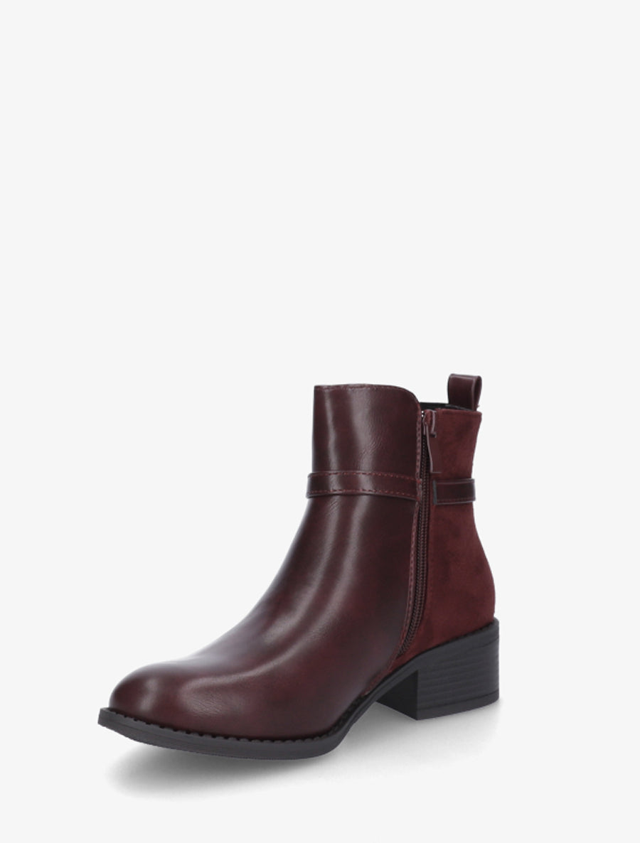 Bottines élastiquées bimatière à boucle métal - Lie de vin - 3