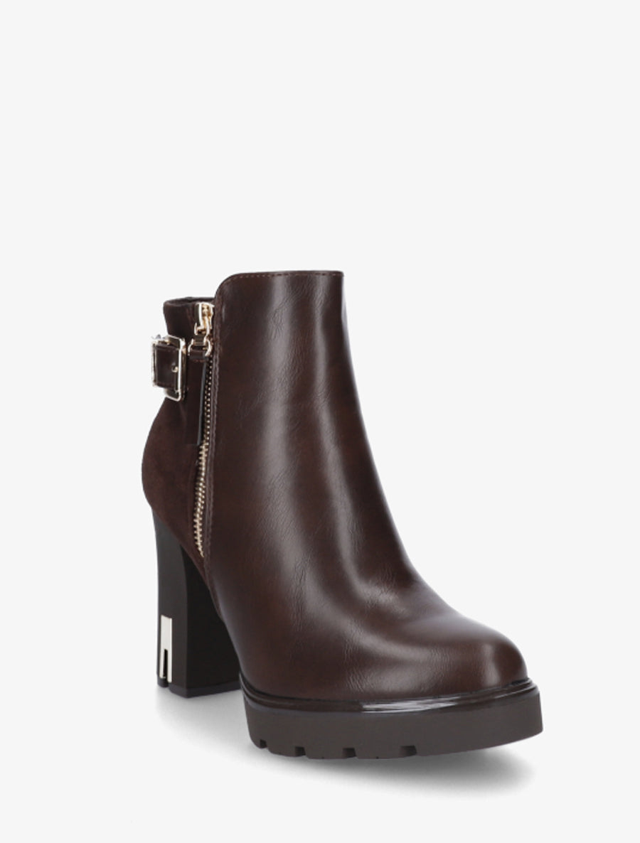 Bottines bimatière à zip décoratif - Marron - 2