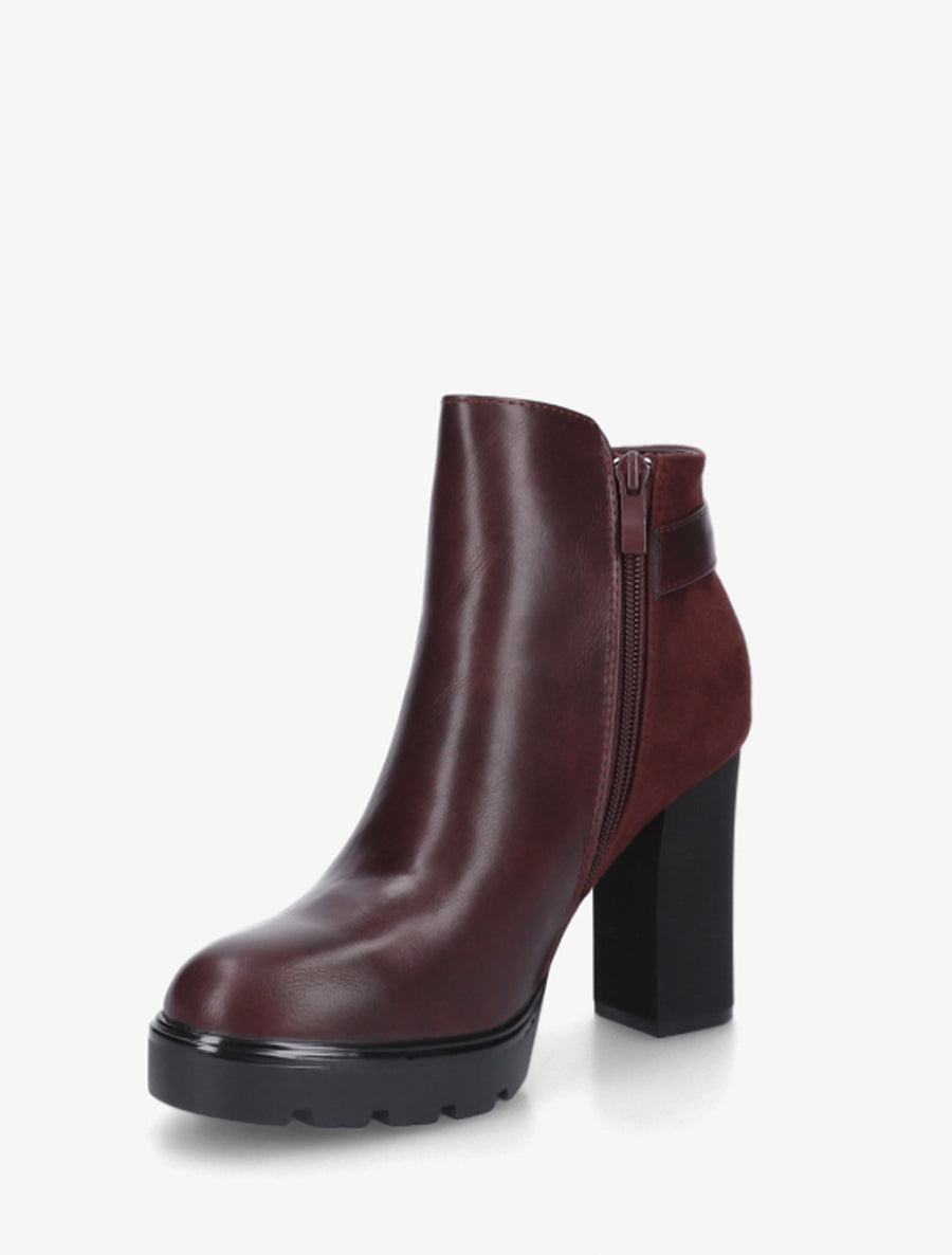 Bottines bimatière à zip décoratif - Lie de vin - 3