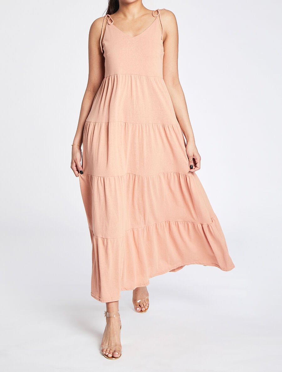 Robe longue unie évasée - Rose saumon - 4