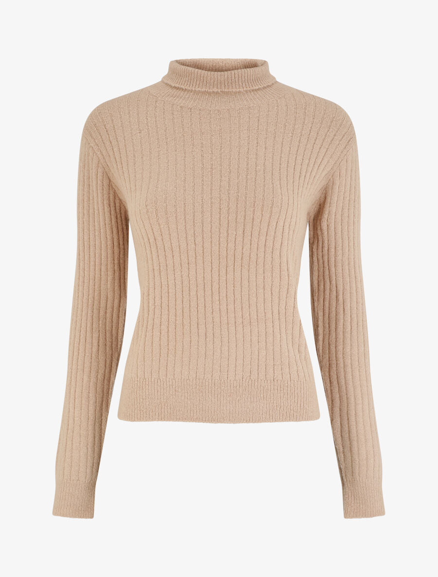 Pull en laine mélangée à col roulé - Beige - 1