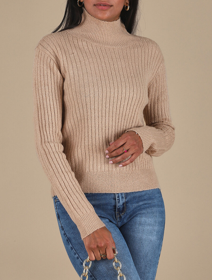 Pull en laine mélangée à col roulé - Beige - 4