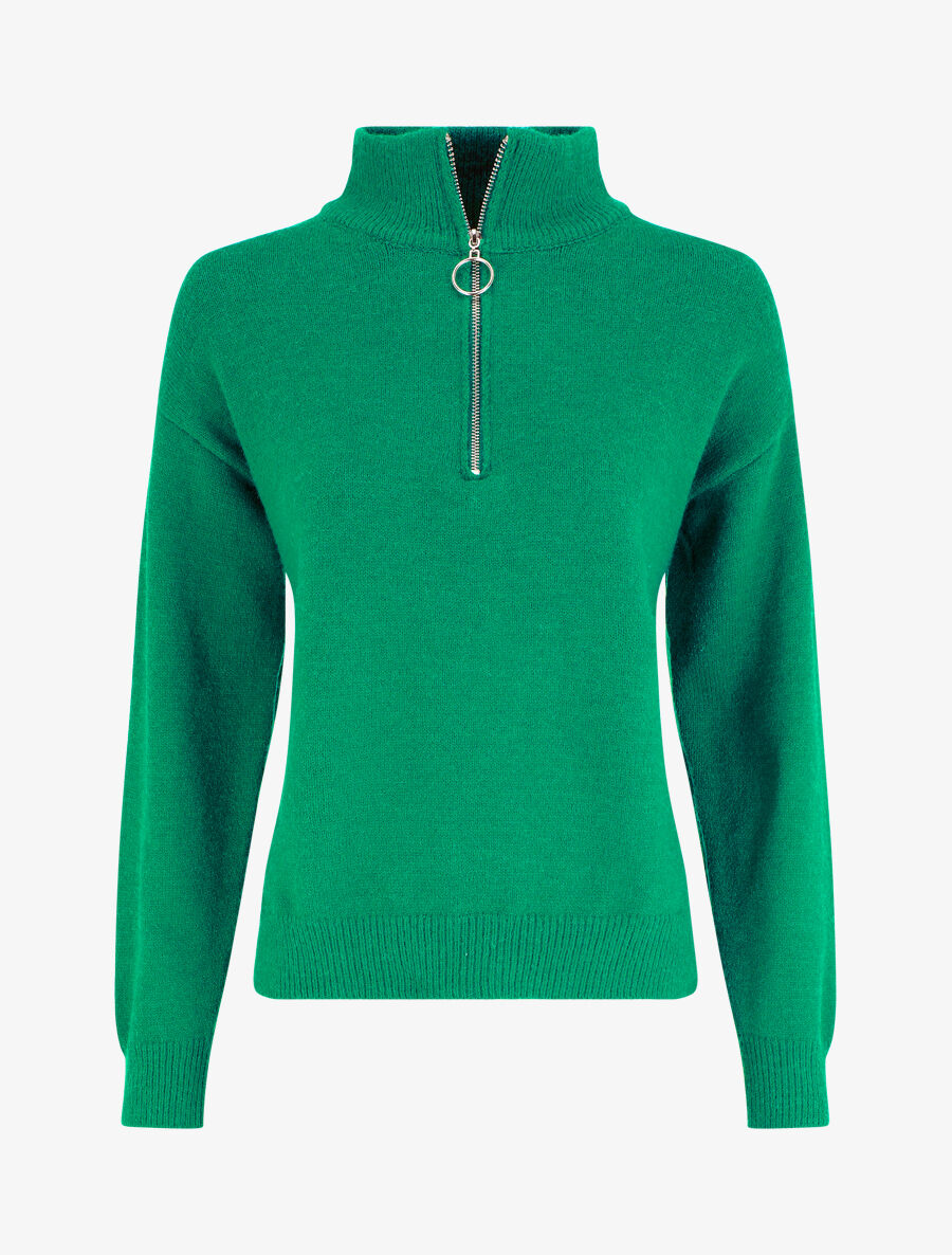 Pull uni à col montant zippé - Vert - 5