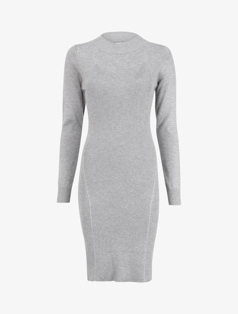 Robe pull côtelée à motifs triangles sur la poitrine - Gris - 1