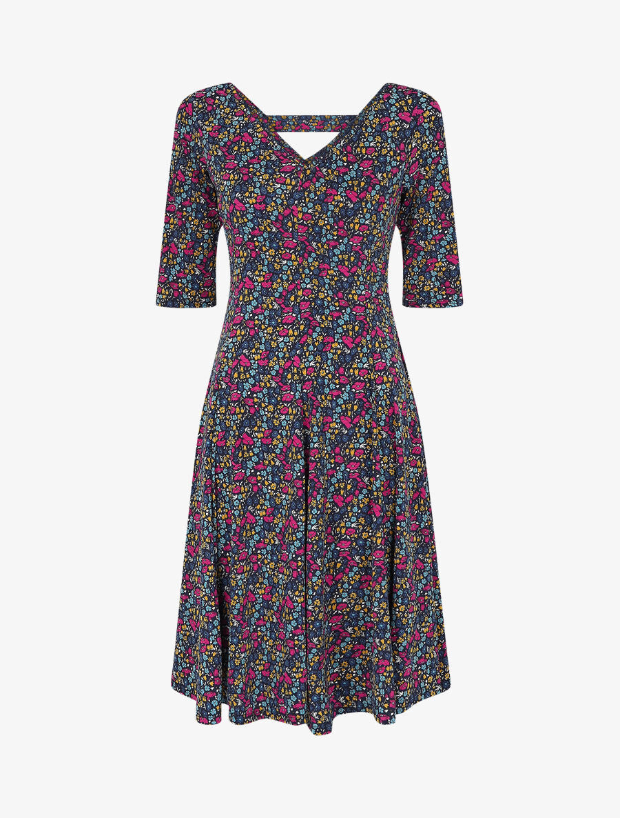 Robe évasée à petites fleurs - Marine - 5