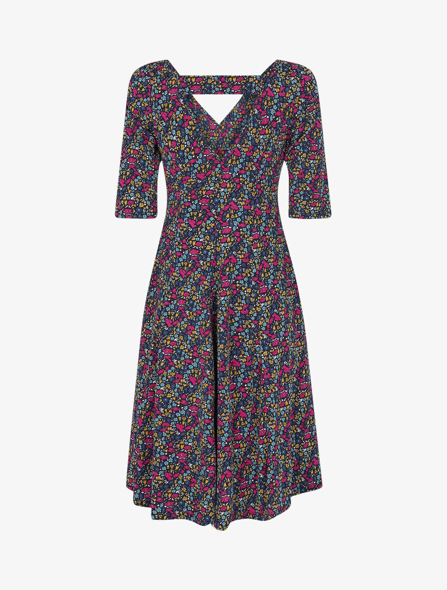 Robe évasée à petites fleurs - Marine - 2