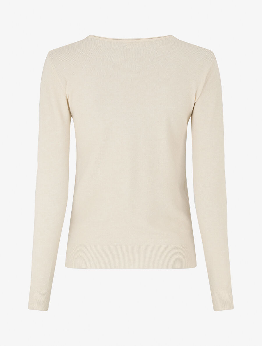 Pull fin en cachemire mélangée à col rond - Beige - 2