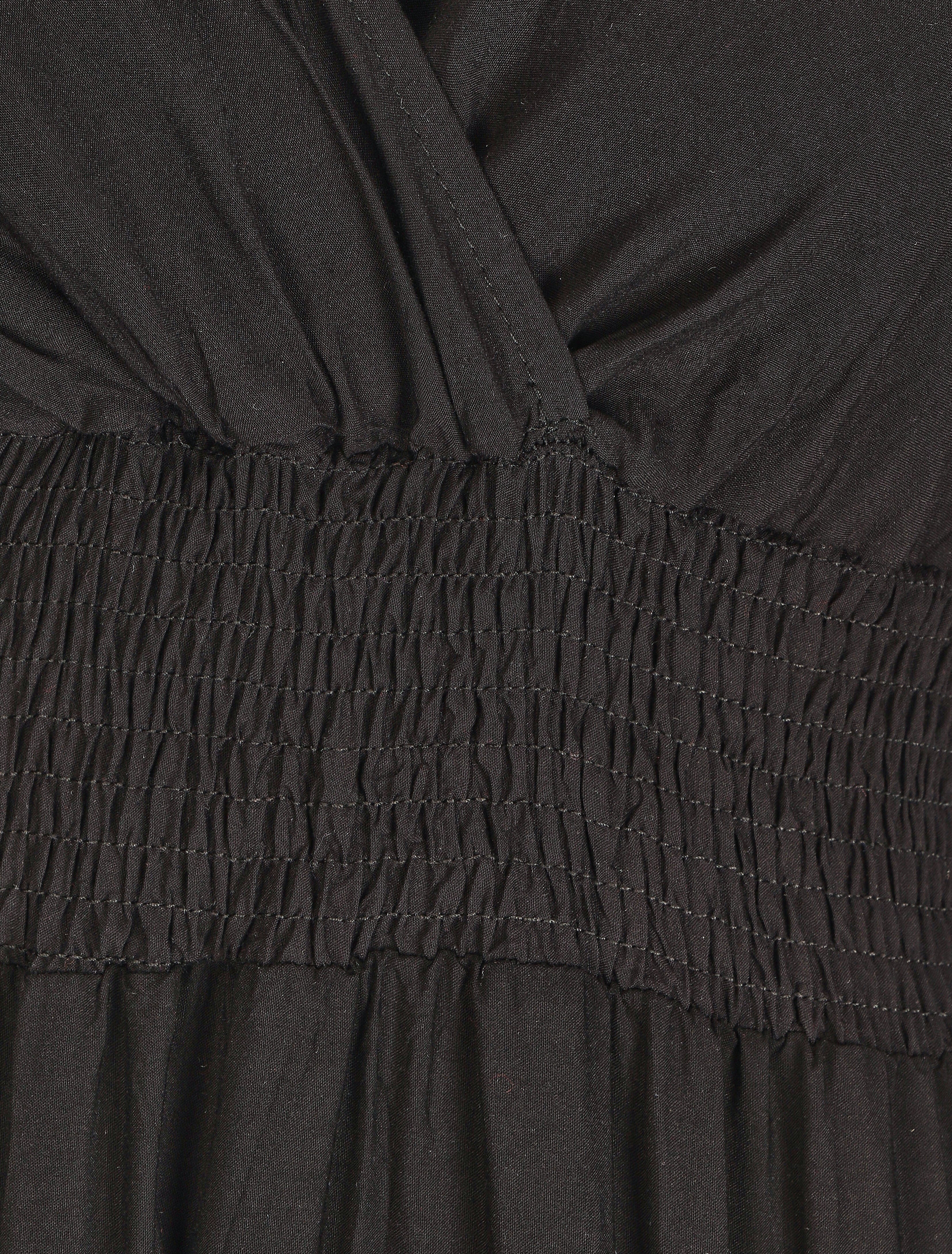 Robe longue unie à taille élastiquée - Noir - 3