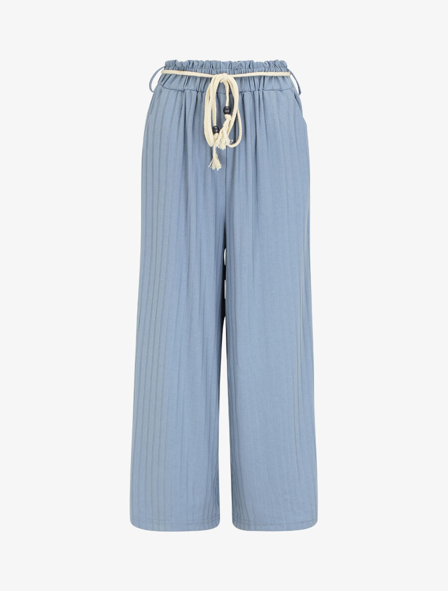 Pantalon côtelé taille haute coupe ample - Bleu - 5