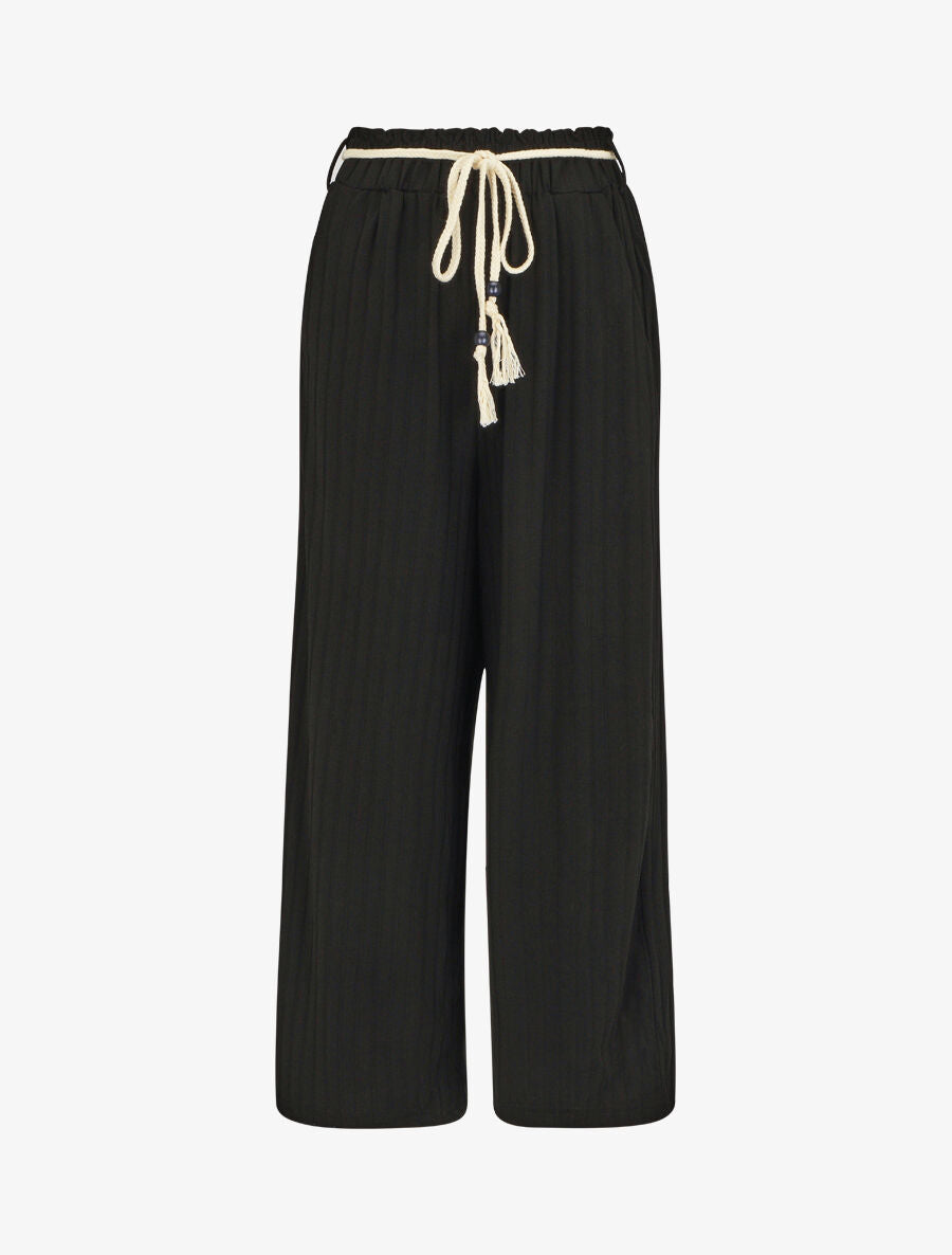 Pantalon côtelé taille haute coupe ample - Noir - 1