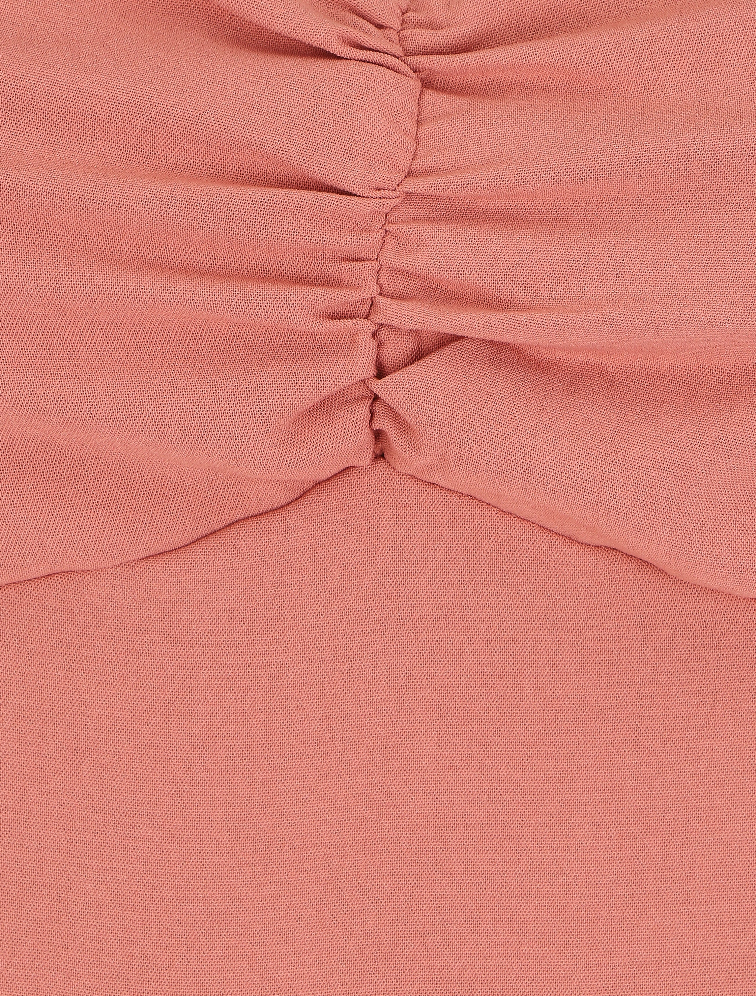 Robe longue unie évasée bretelles à nouer - Rose - 3