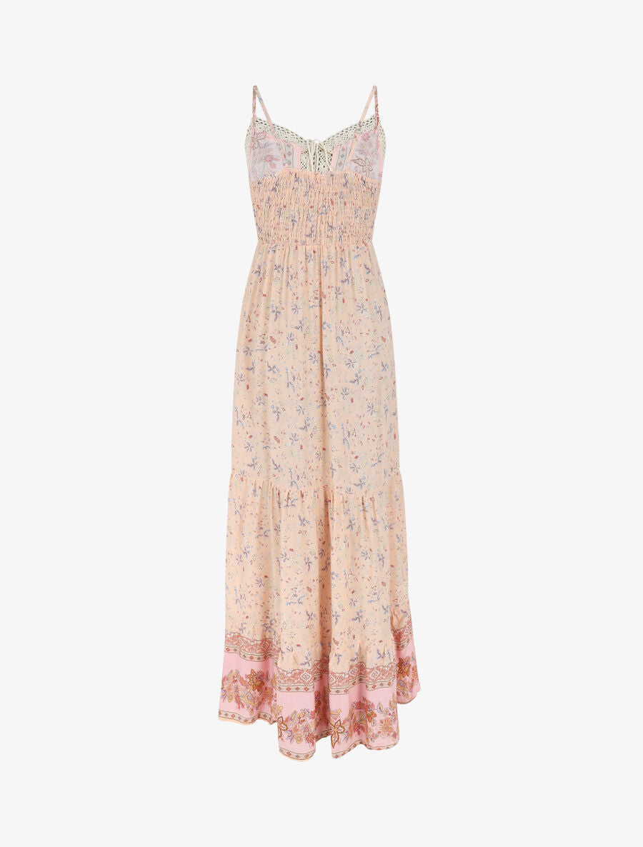 Robe longue fleuri à bretelles - Rose - 2