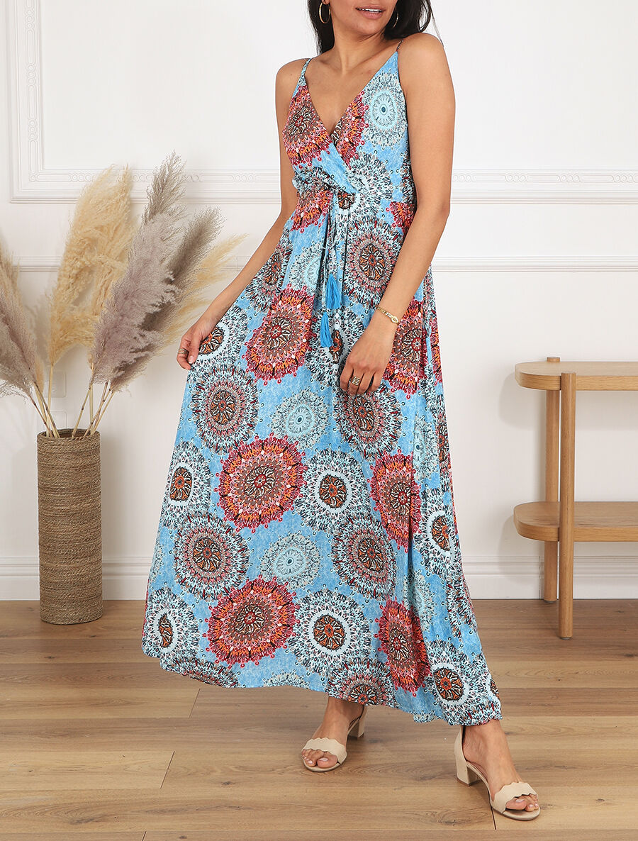 Robe longue à imprimé foulard - Bleu - 4