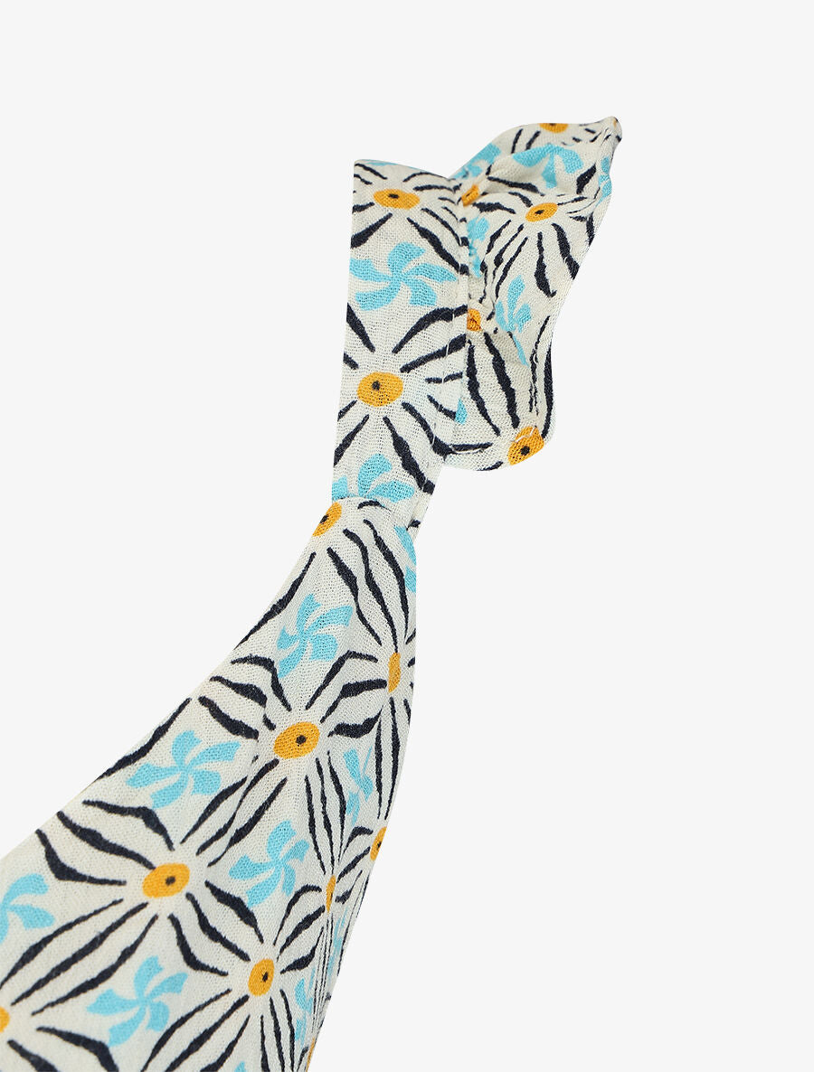 Robe longue évasée impimé fleurs graphiques - Bleu ciel - 4