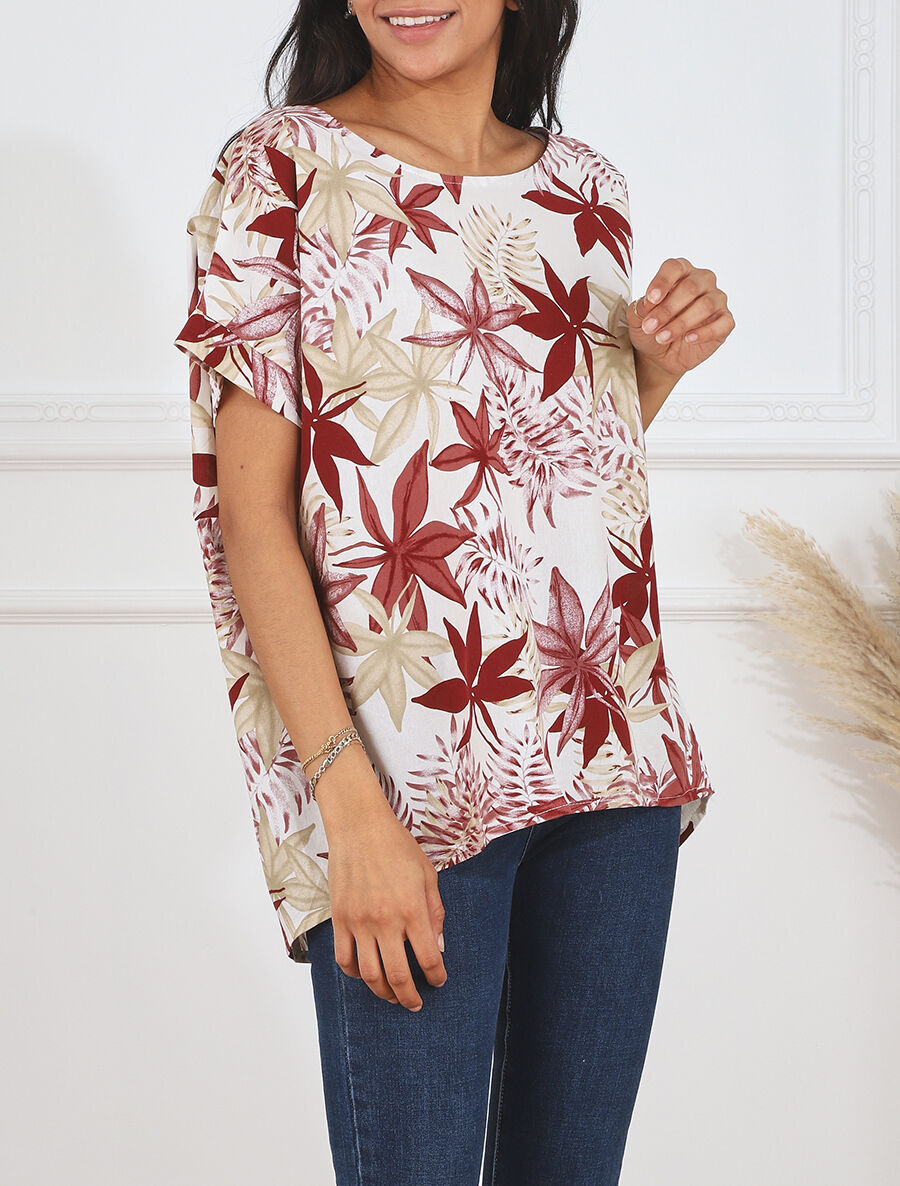 Top ample imprimé tropical - Bordeaux - 4