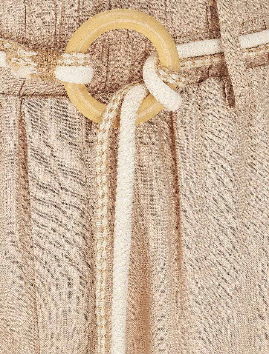 Pantalon droit taille haute élastiquée - Beige - 3