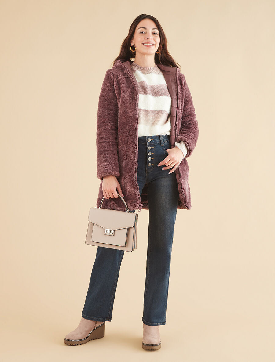 Doudoune réversible uni à capuche - Violet - 7