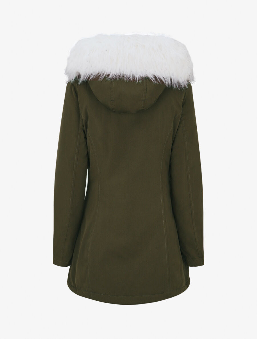 Parka uni à fourrure synthétique amovible - Kaki/blanc - 2