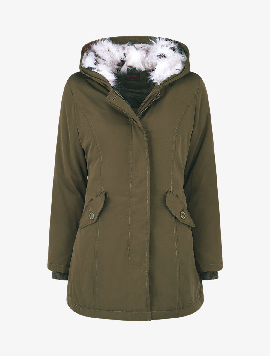 Parka uni à fourrure synthétique amovible - Kaki/blanc - 4