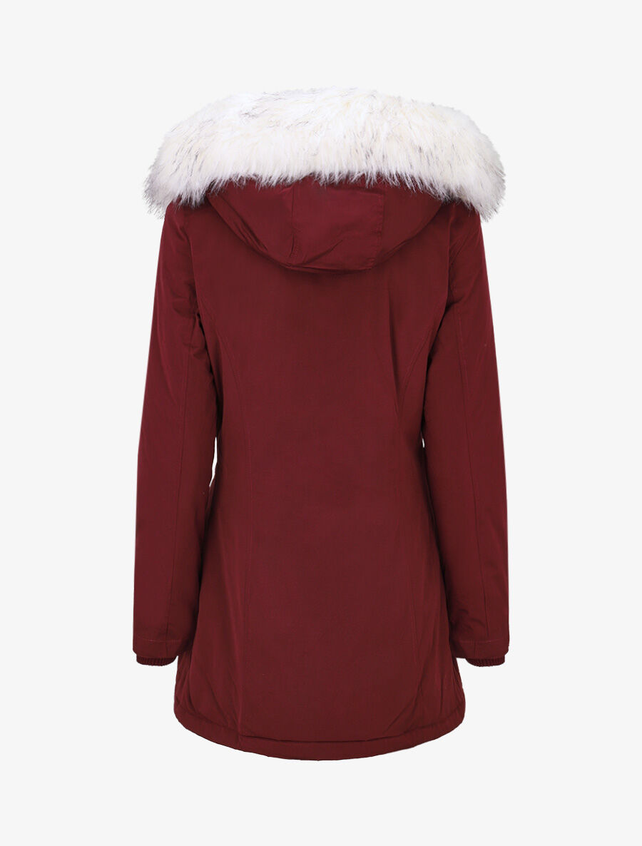 Parka longue à fourrure synthétique amovible - Bordeaux/blanc - 2