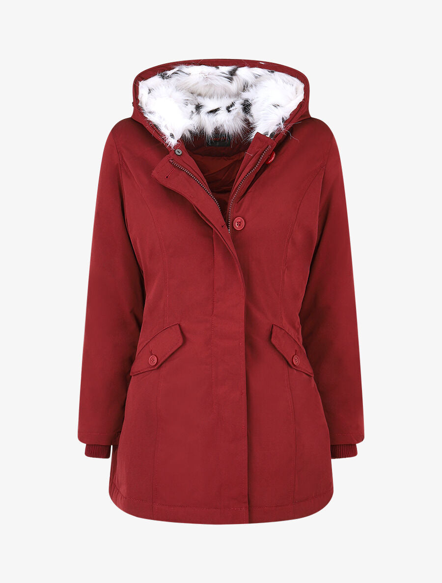 Parka longue à fourrure synthétique amovible - Bordeaux/blanc - 4