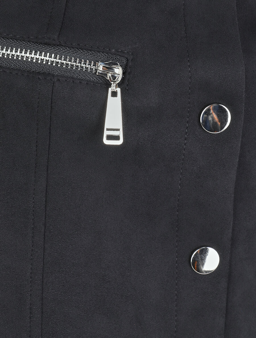 Mini-jupe boutonnée en suédine - Noir - 3