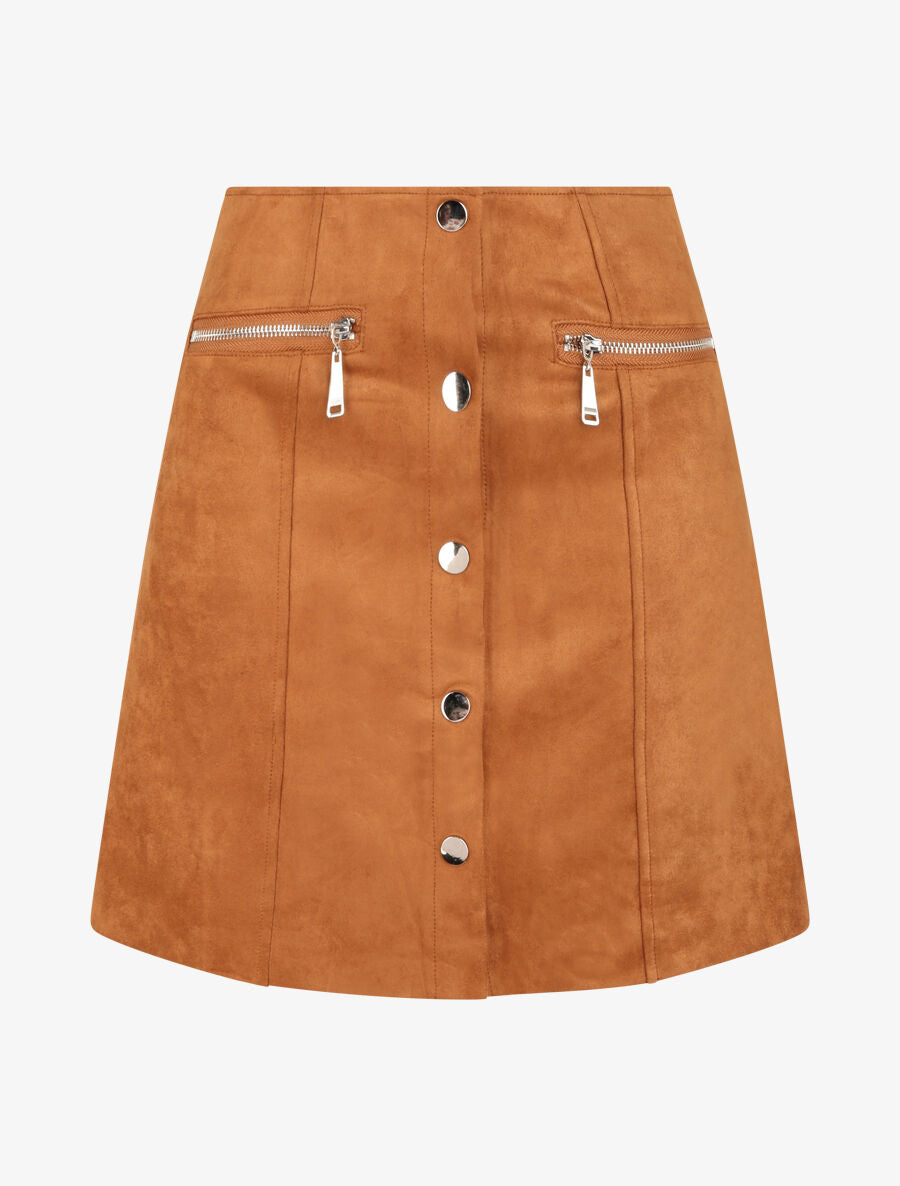 Mini-jupe boutonnée en suédine - Camel - 1
