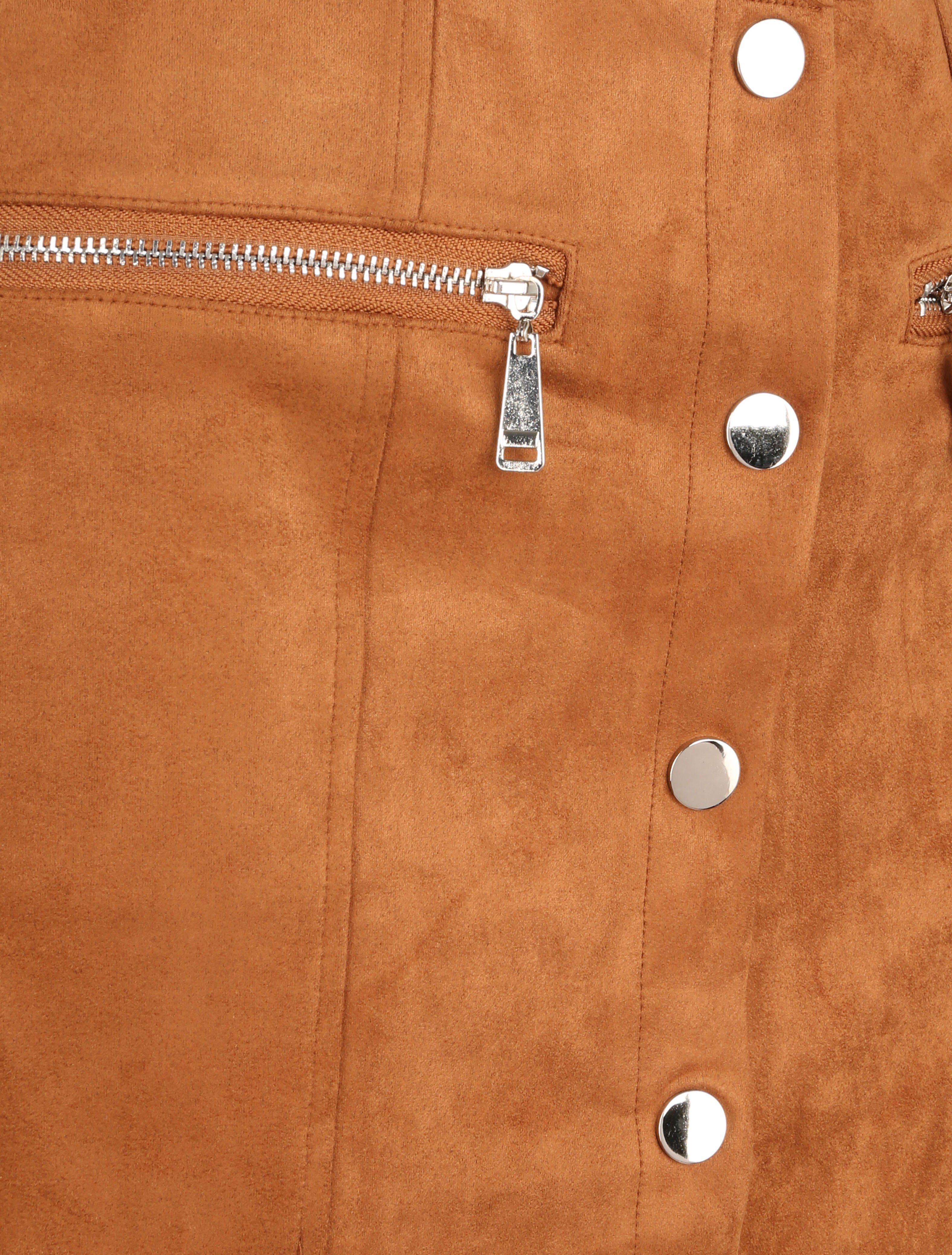 Mini-jupe boutonnée en suédine - Camel - 3