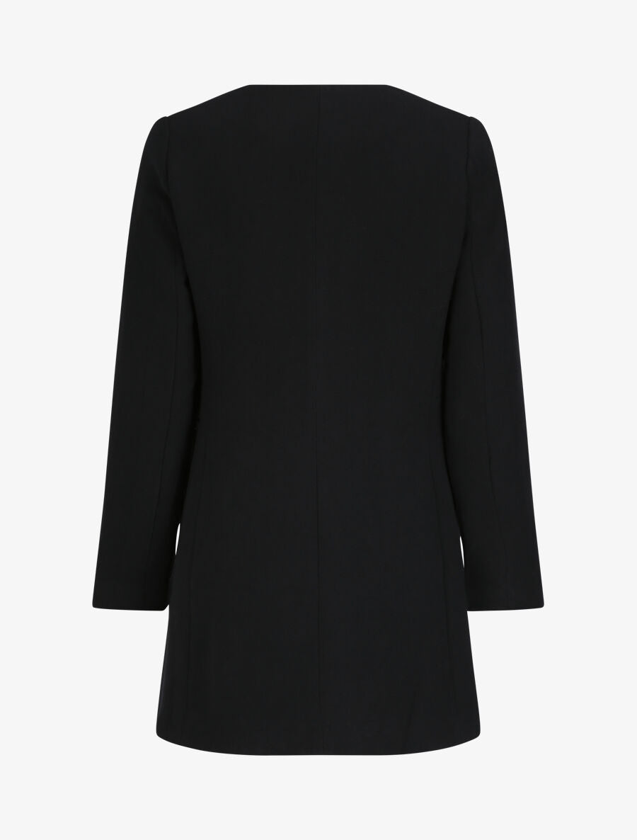 Manteau droit à poches plaquées en simili - Marine - 2
