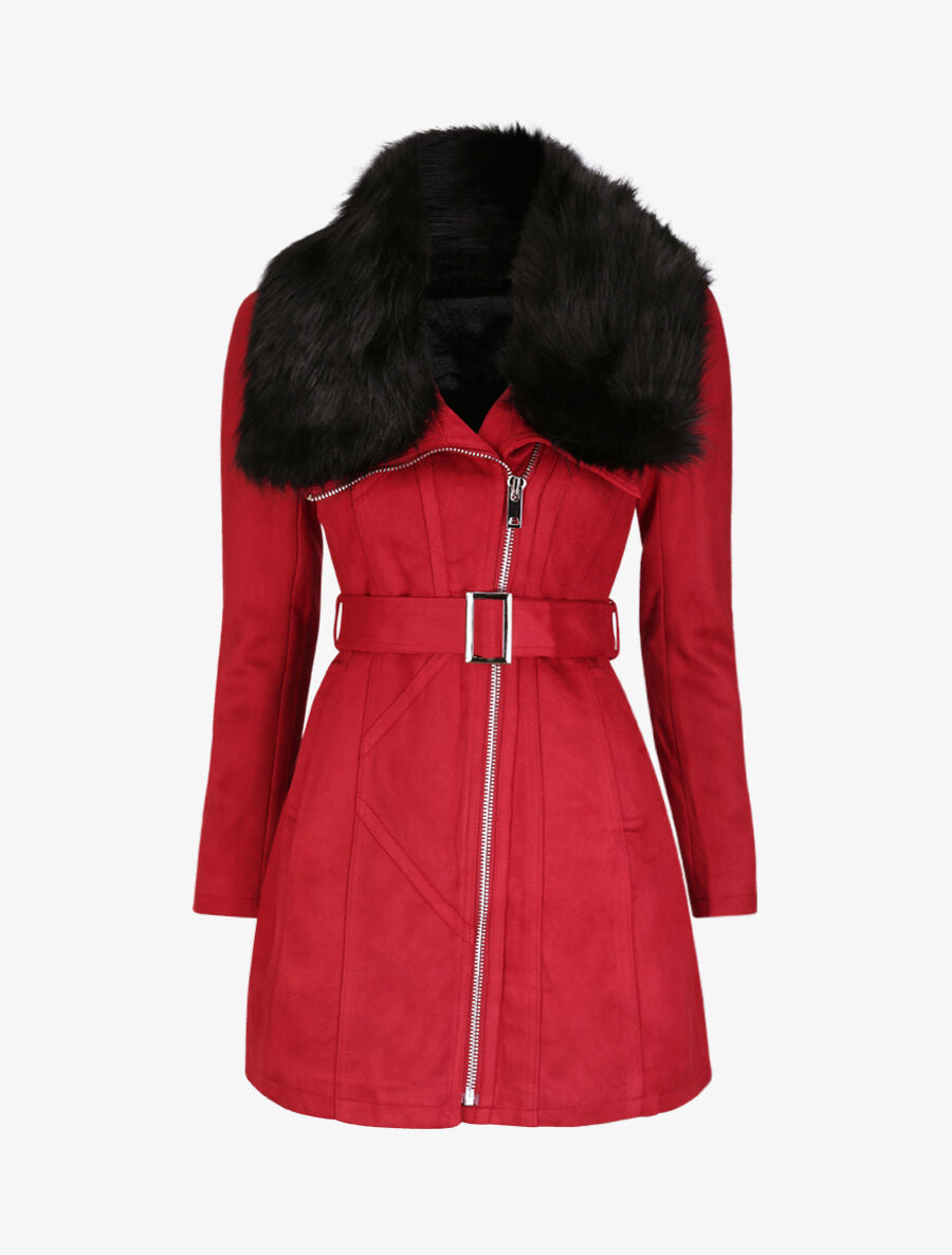 Manteau ajusté à intérieur fourré - Rouge - 1