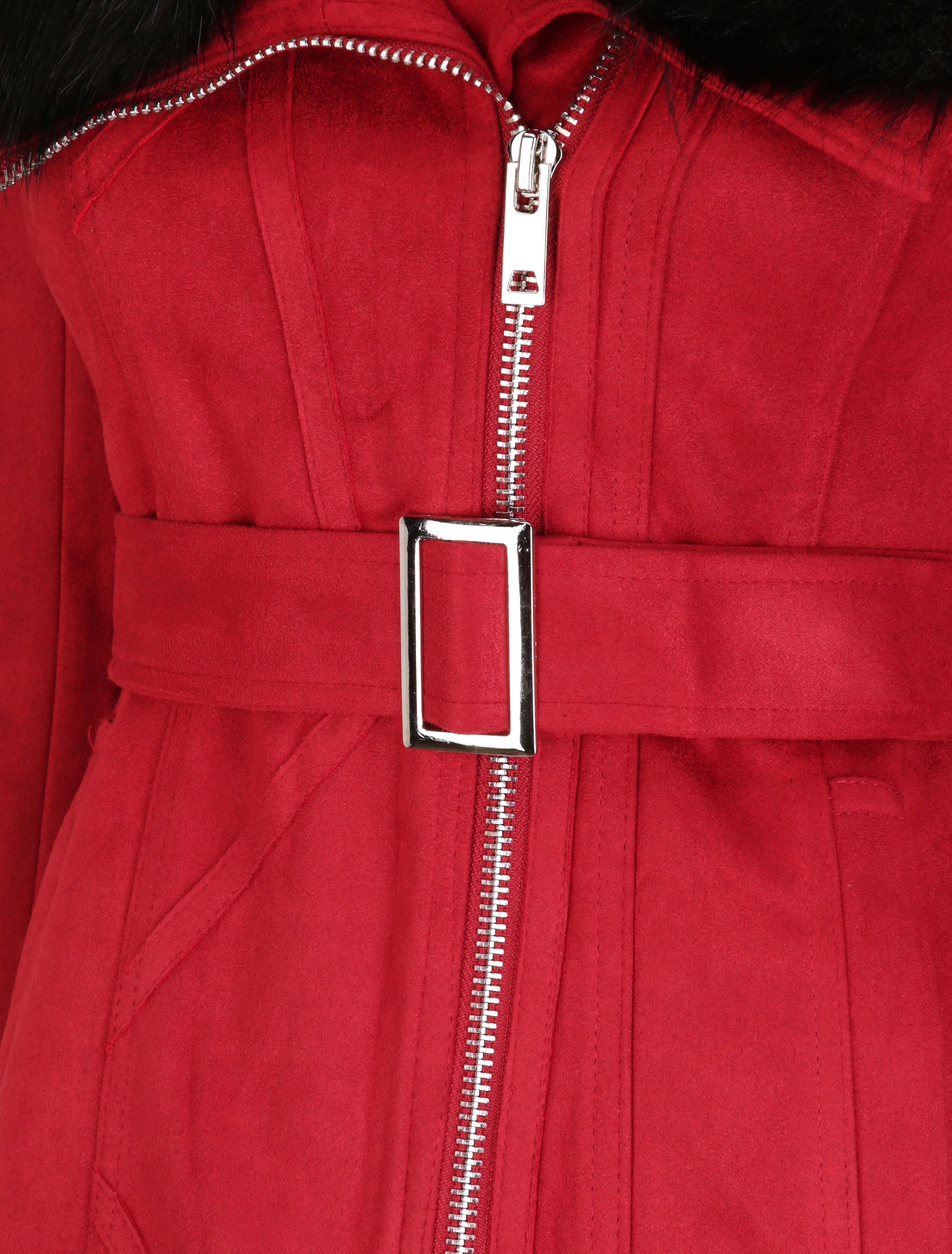 Manteau ajusté à intérieur fourré - Rouge - 3