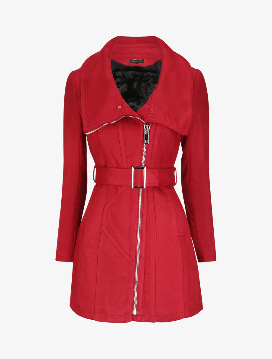 Manteau ajusté à intérieur fourré - Rouge - 4