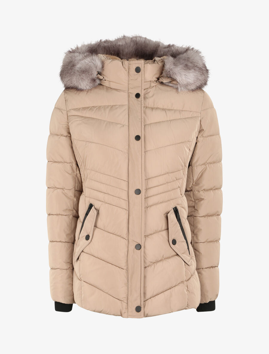 Doudoune fourrée à coutures en V - Beige - 1