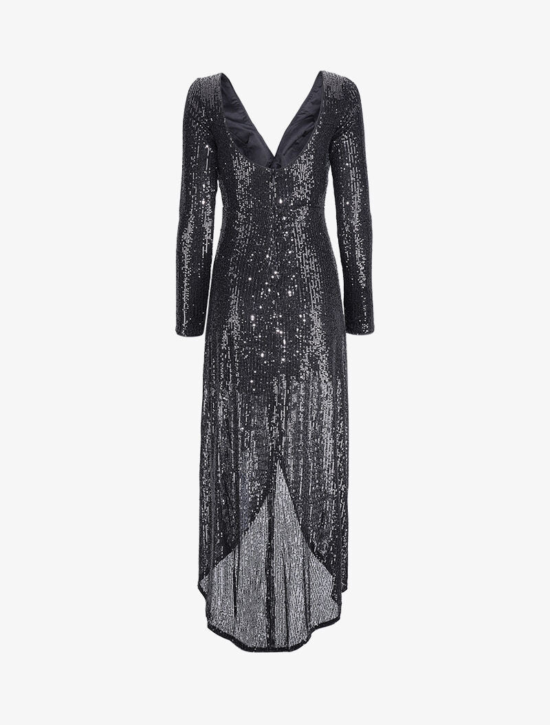 Robe longue à sequins à bords asymétriques - Noir - 2