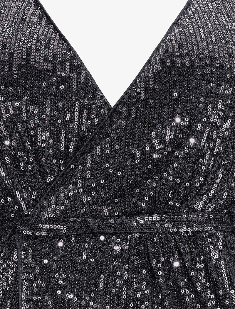 Robe longue à sequins à bords asymétriques - Noir - 3
